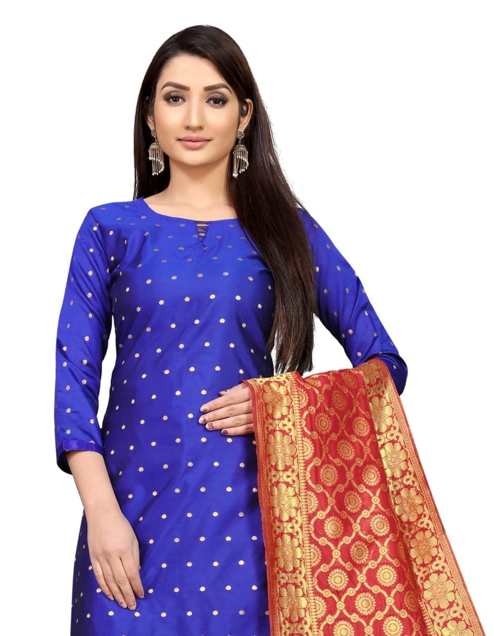 Red Banarasi Suit Set with Golden Dupatta - photo 4