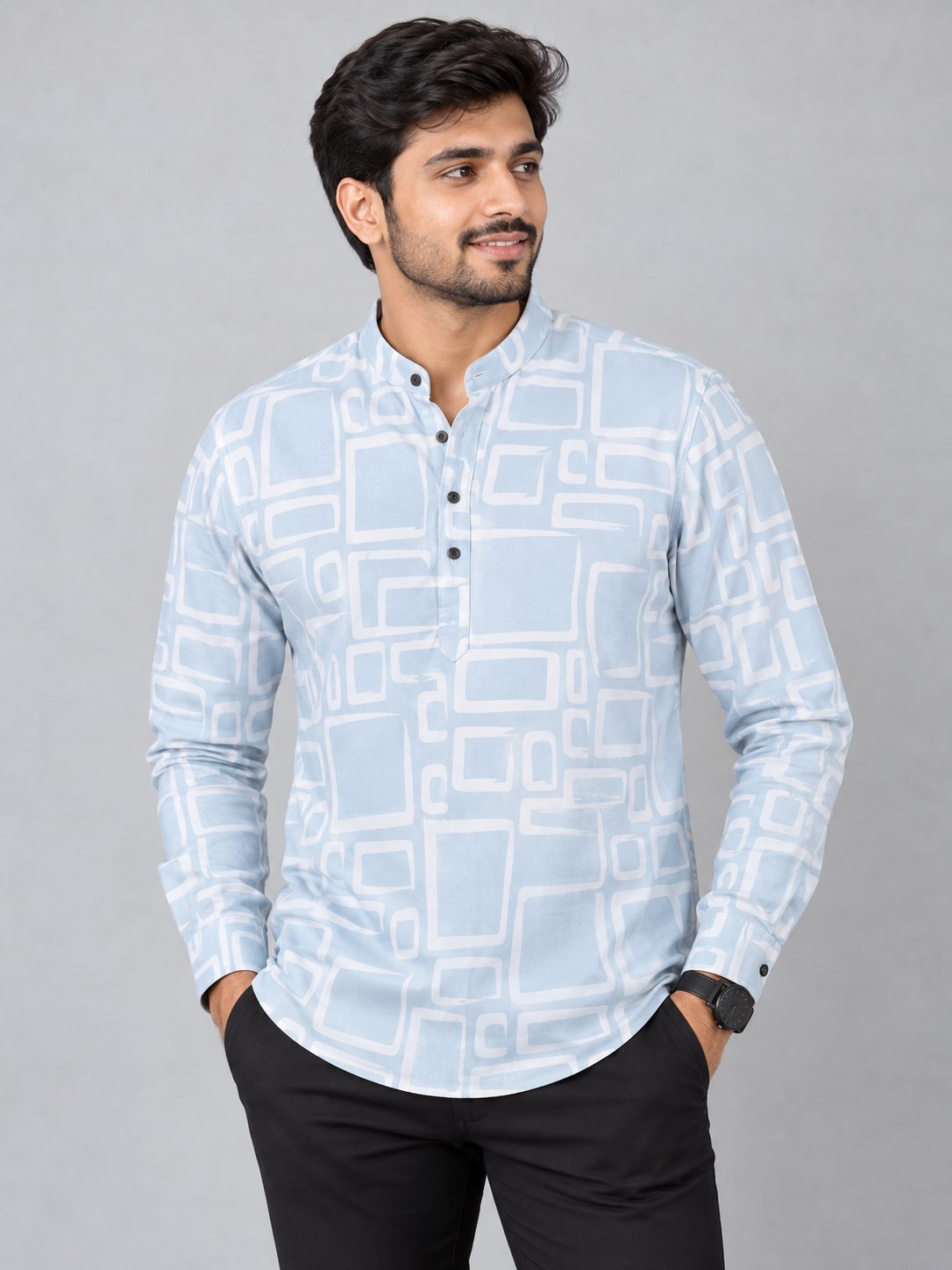 Men's Premium Casual Printed Full Sleeve Shirt – Mandarin Collar - photo 4