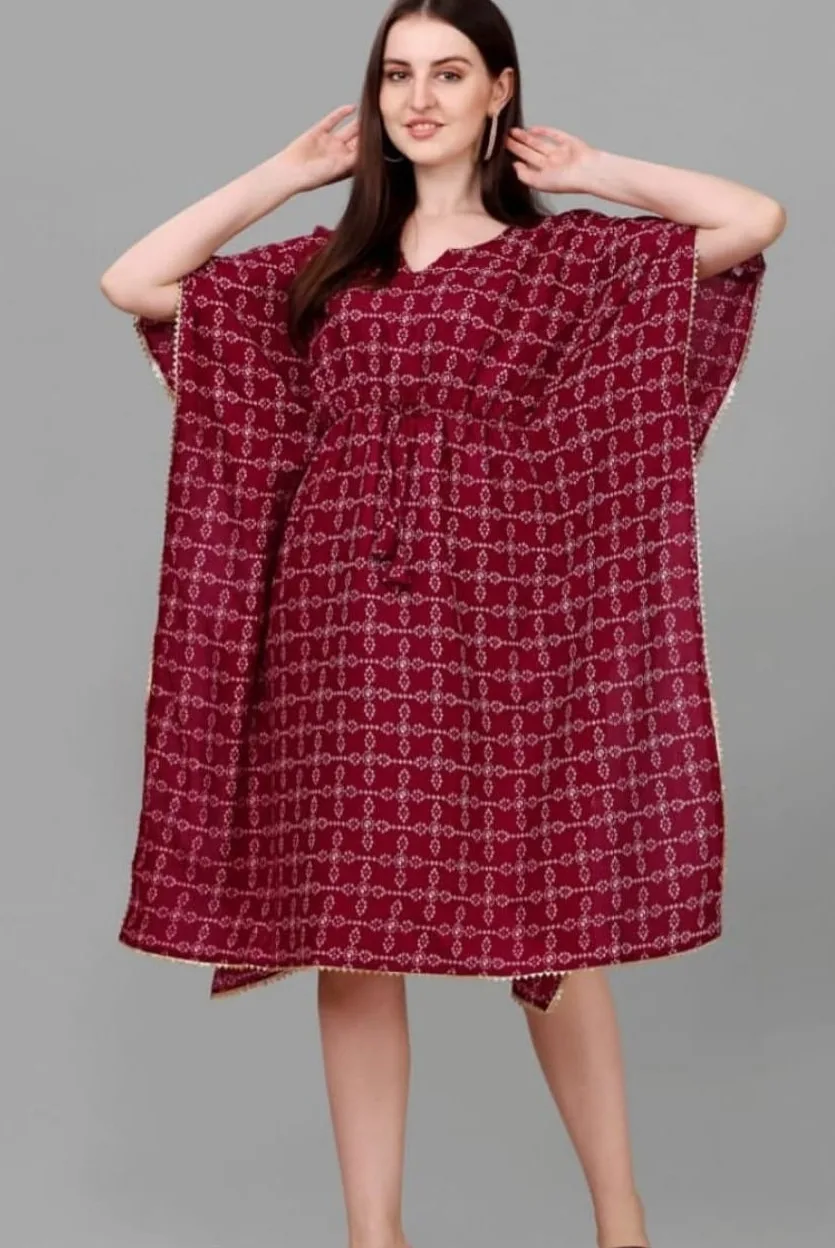 Dr Fashion Mill Printed V-Neck Drawstring Kaftan Dress - photo 4