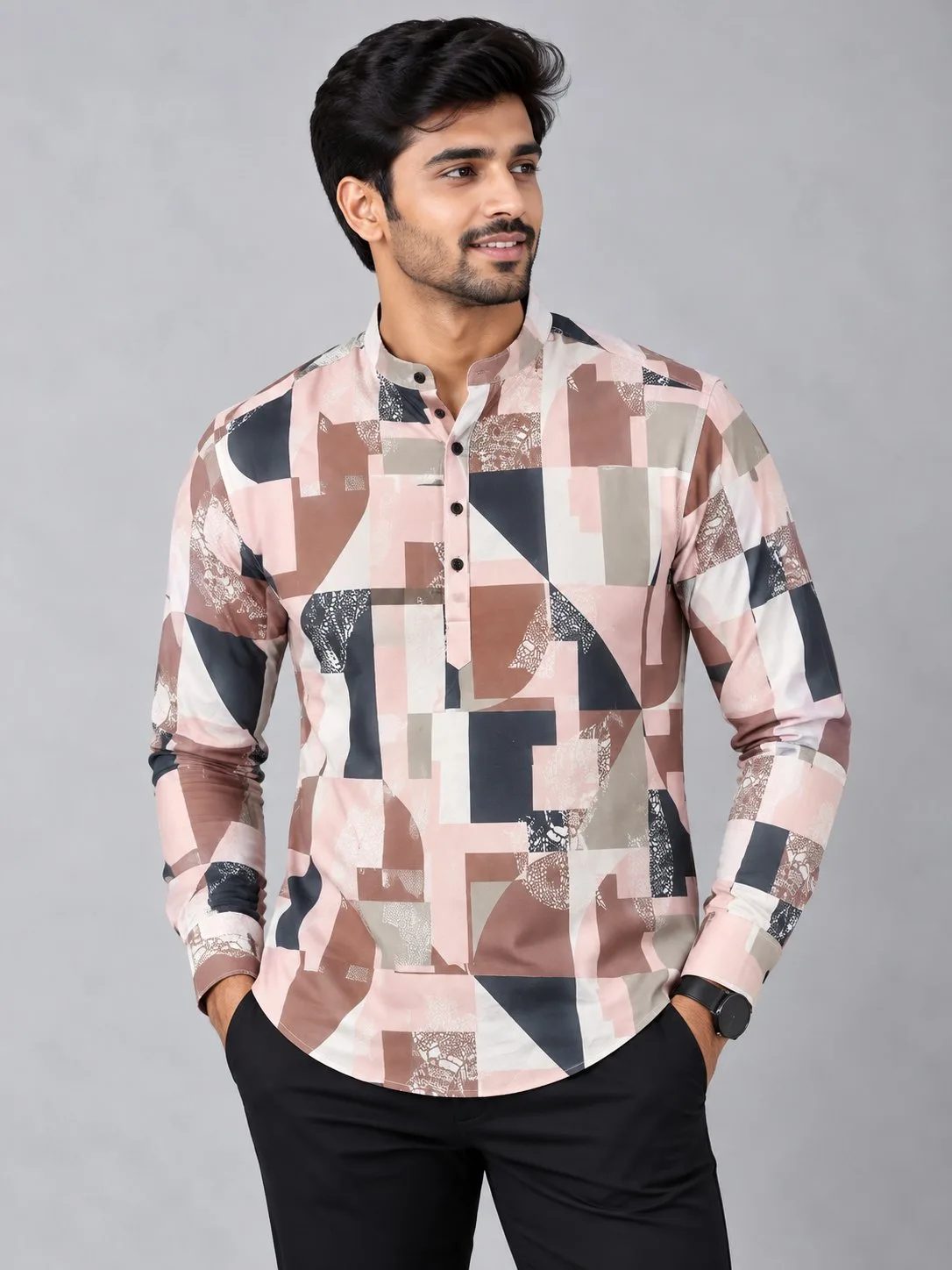 Men's Premium Casual Printed Full Sleeve Shirt – Mandarin Collar - photo 8