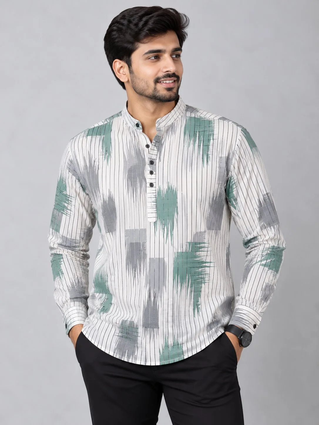 Men's Premium Casual Printed Full Sleeve Shirt – Mandarin Collar - photo 6