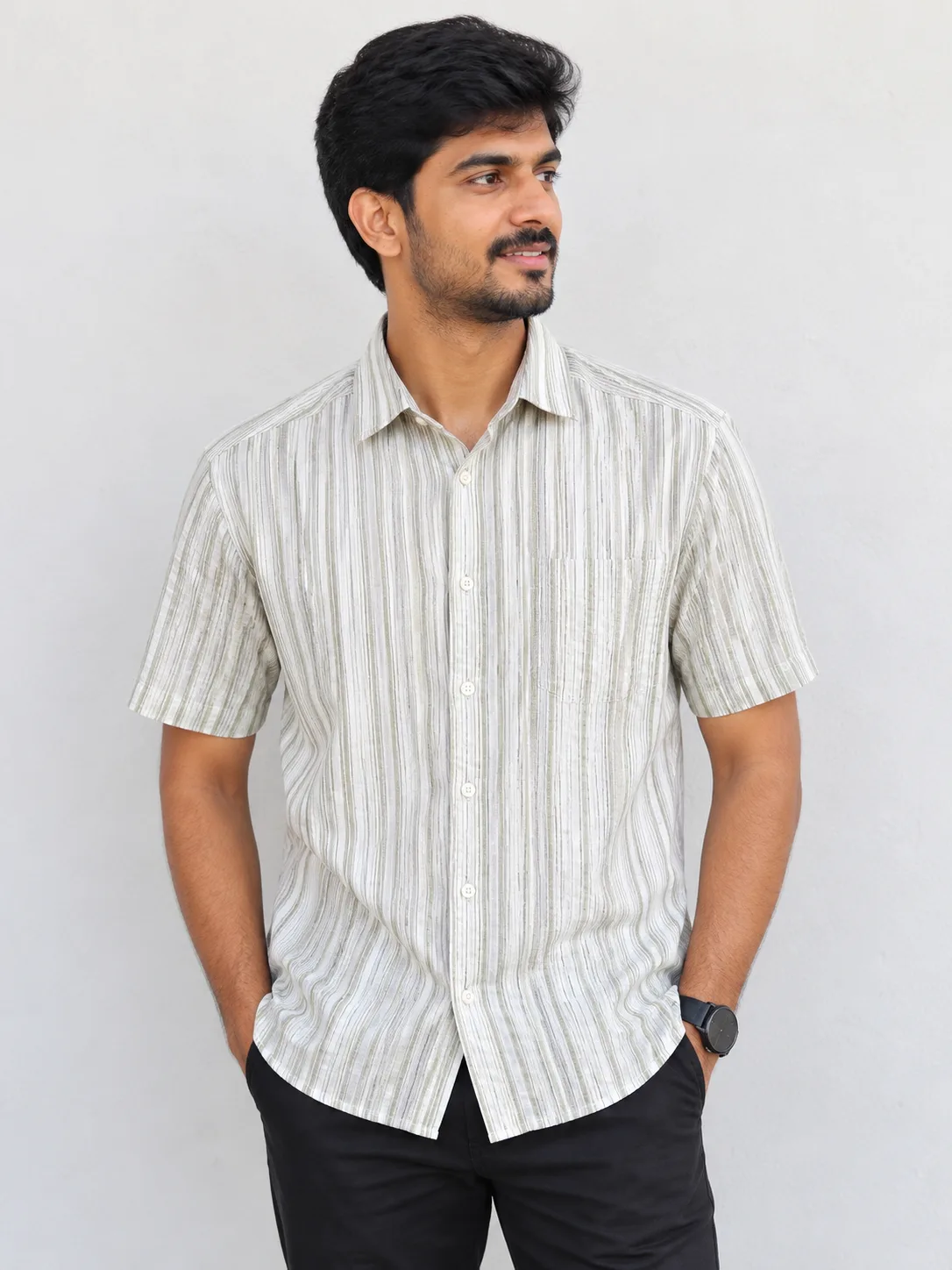 Men's Lightweight Striped Casual Shirt – Half Sleeve