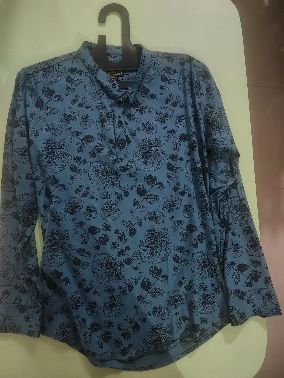 Customer photo of Men's Premium Casual Printed Full Sleeve Shirt – Mandarin Collar