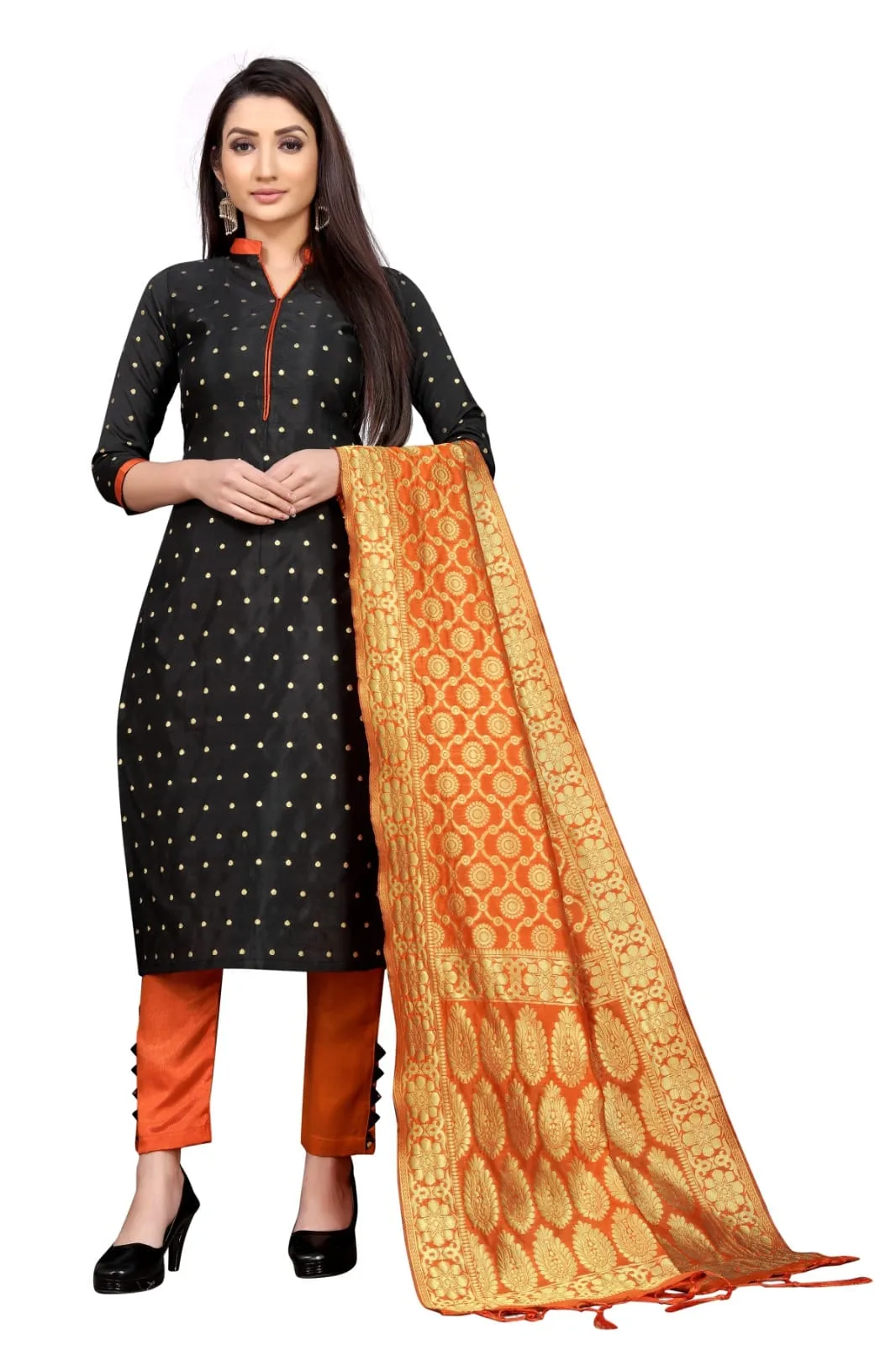 Red Banarasi Suit Set with Golden Dupatta - photo 6