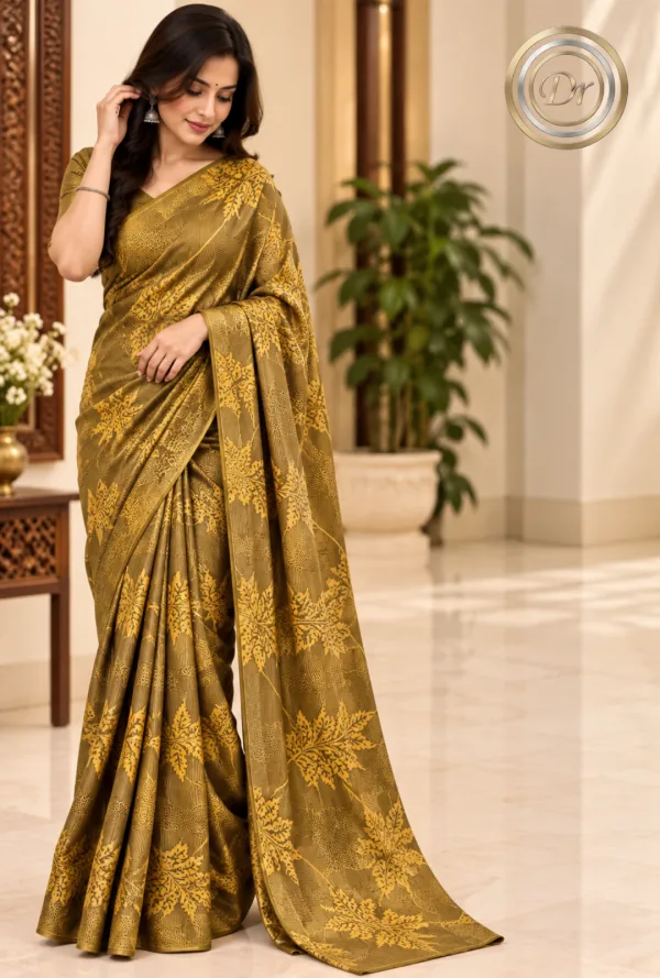 Dr Fashion Mill Tone-on-Tone Maple Leaf Print Satin Saree - photo 3
