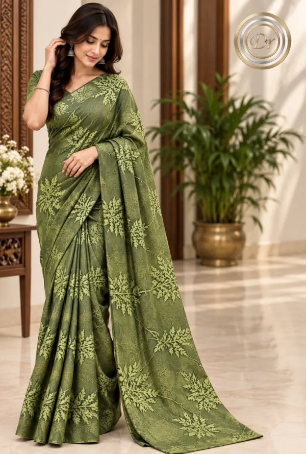Dr Fashion Mill Tone-on-Tone Maple Leaf Print Satin Saree - photo 5