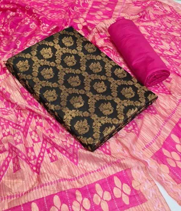 Red Banarasi Suit Set with Golden Dupatta - photo 2